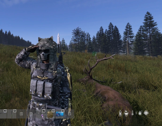 Survivant près d’un cerf dans un paysage forestier de Creality DayZ