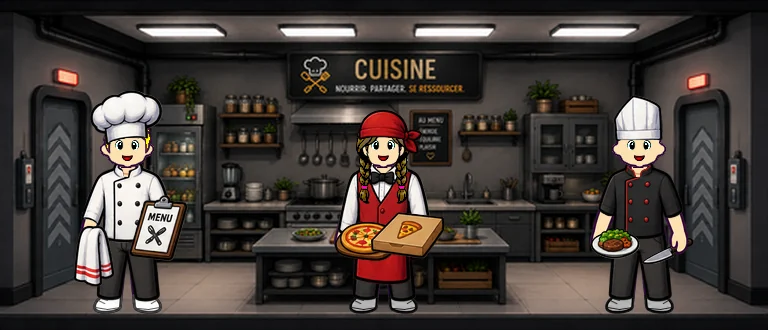 Trois créateurs spécialisés travaillent dans la cuisine de Creator Shelter