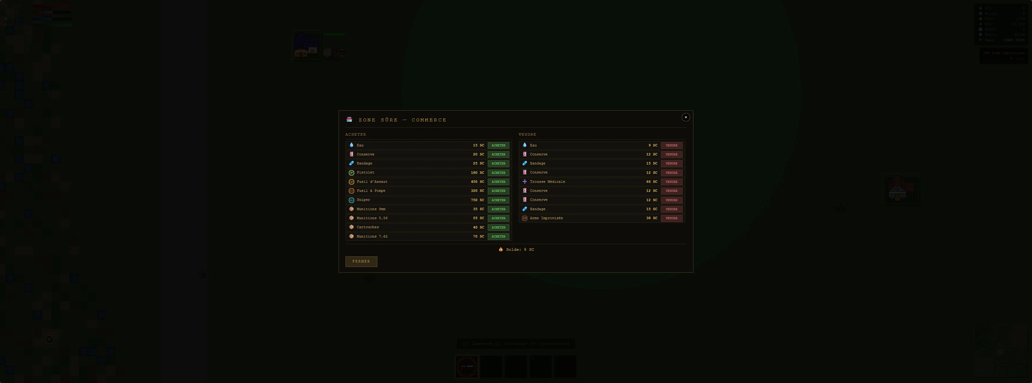 Interface de commerce de la zone sûre dans Viraxis.io