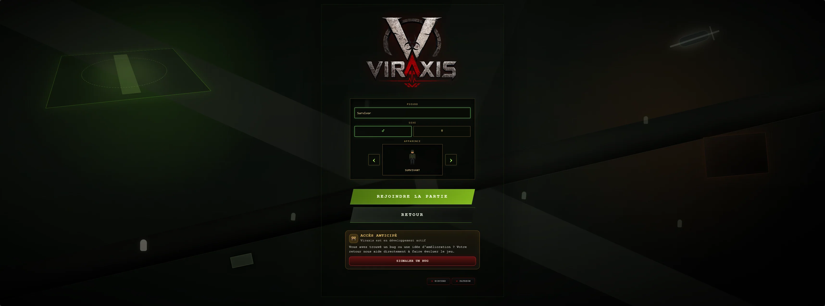 Écran de création du personnage dans Viraxis.io
